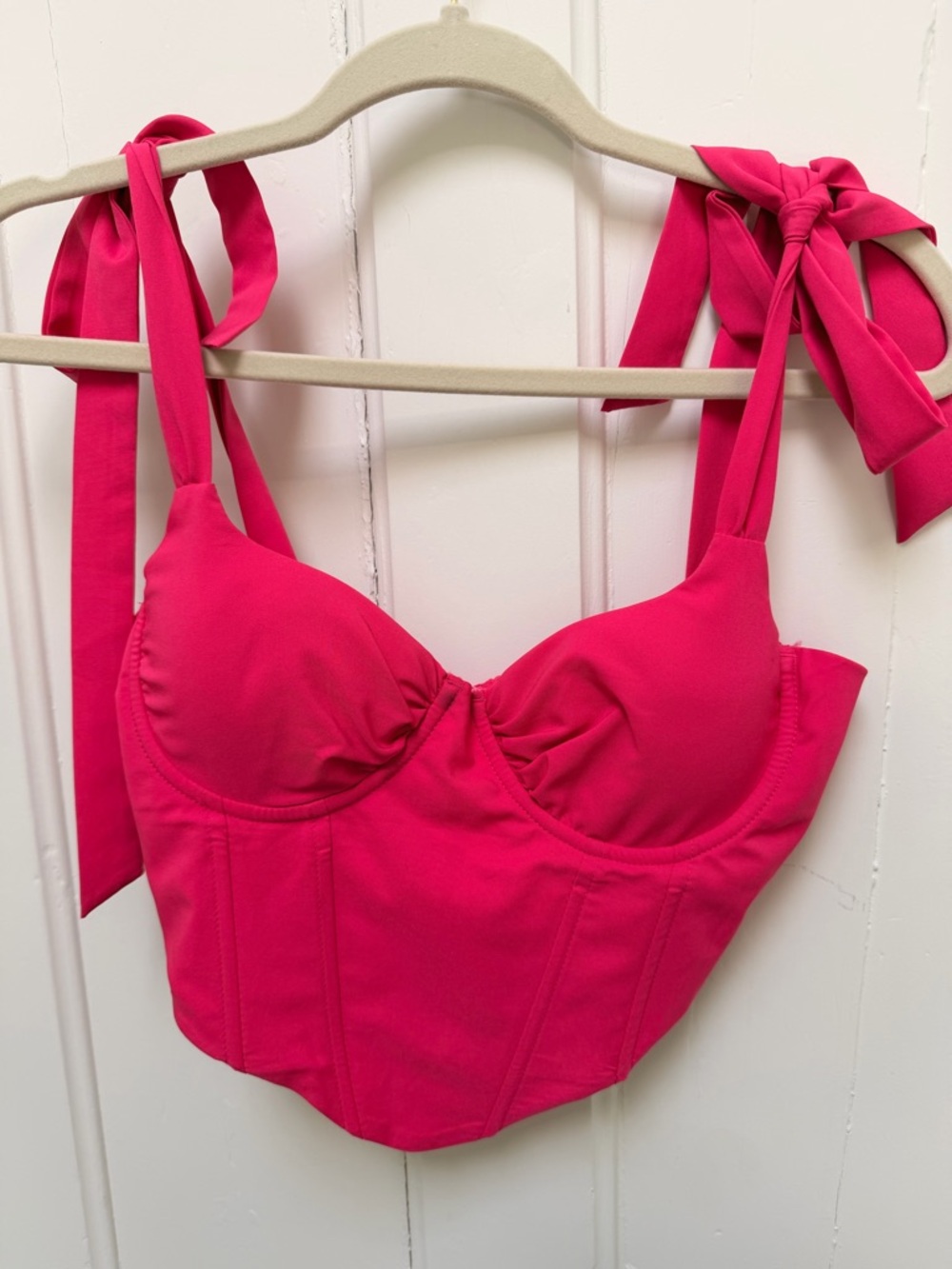 Amazon Hot Pink Tie-Shoulder Crop Bustier Top
